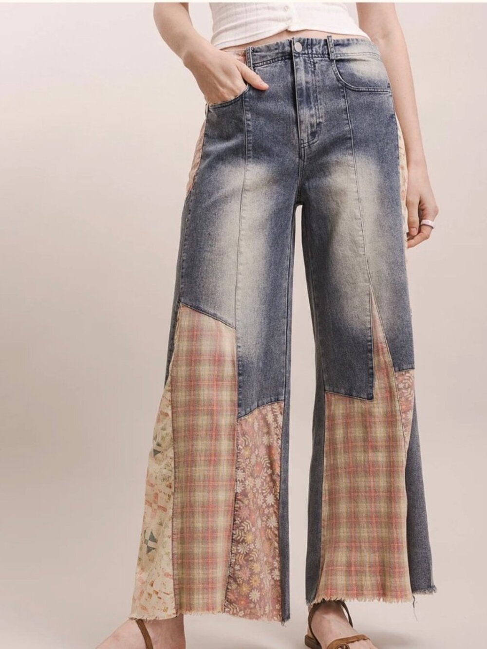 Blue Velvet Boho Patchwork Denim Multi Size Medium Jeans NWT